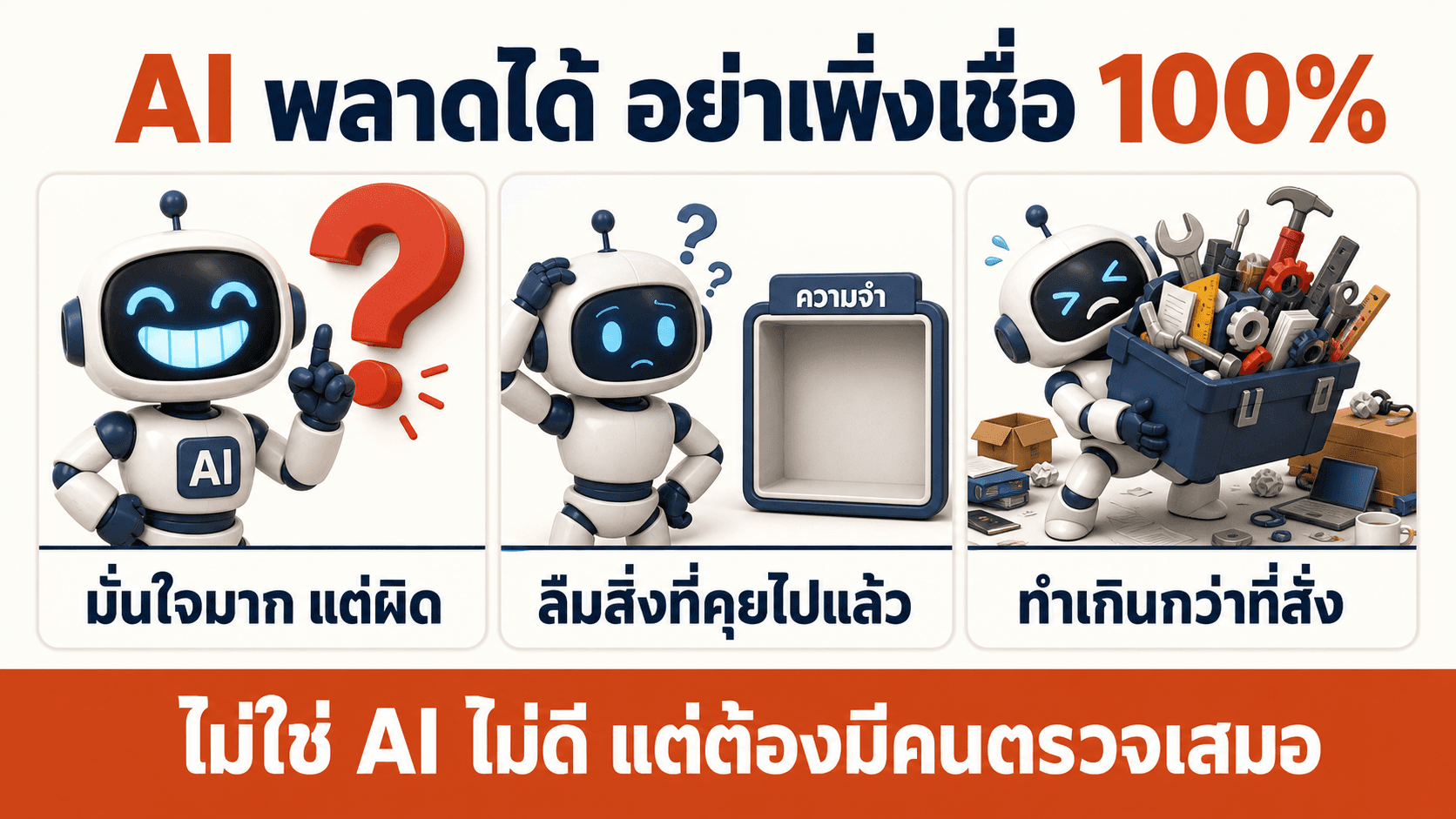 AI พลาดได้ ต้องตรวจทุกครั้ง — สไลด์ 2